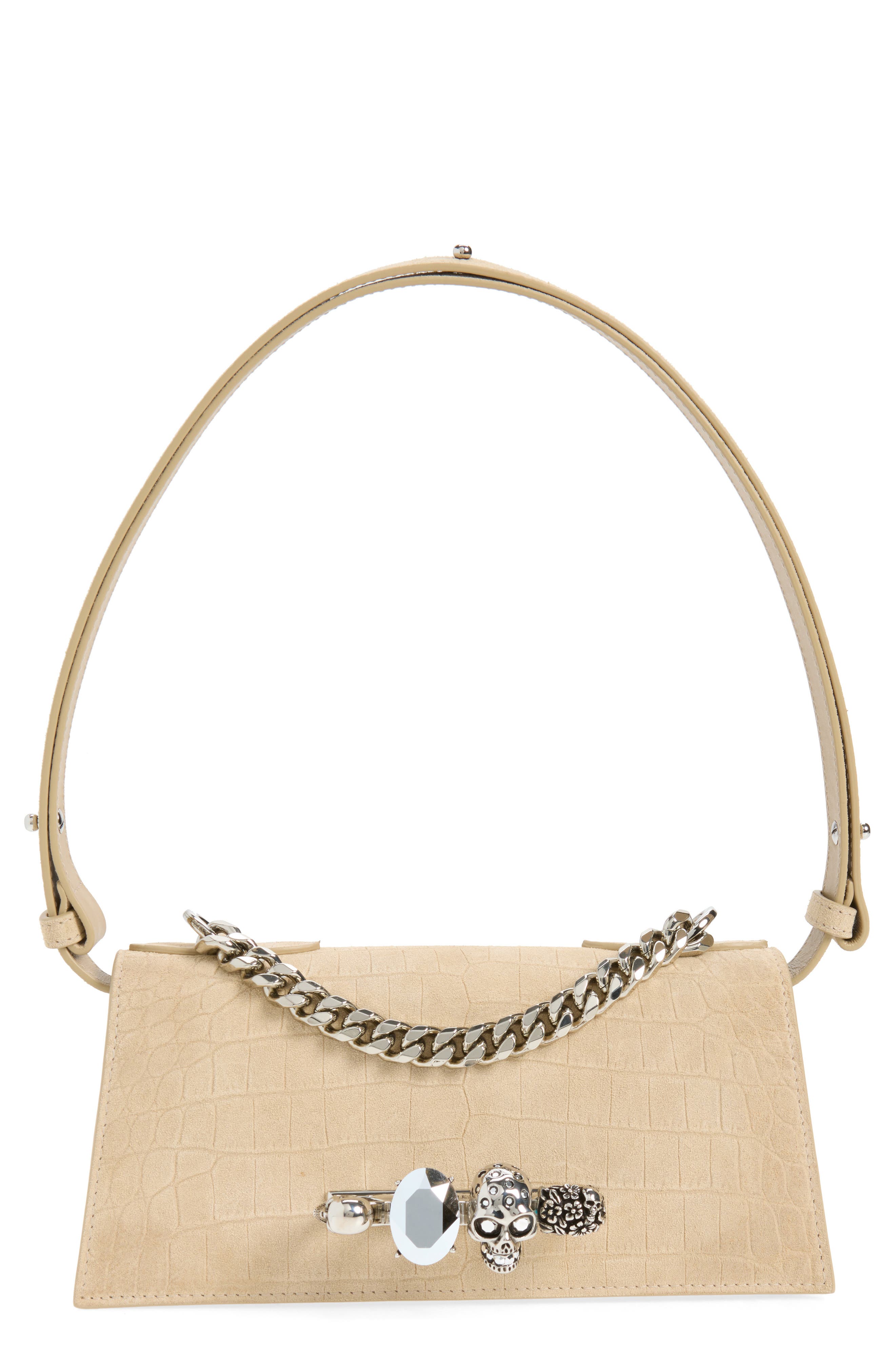 Mini Jeweled Croc Embossed Suede Top Handle Bag, Main, color, ZINC