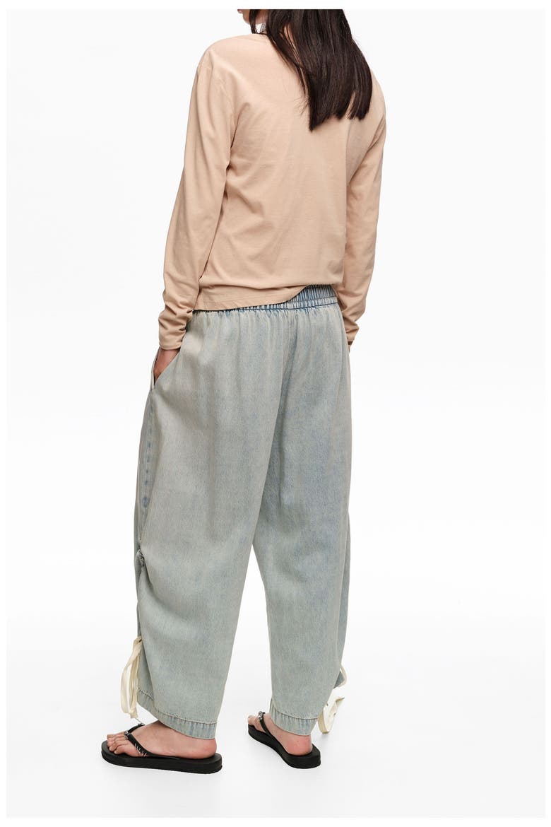 Denim Joggers With Gathering, Alternate, color, LIGHT DENIM BLUE