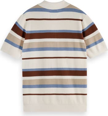 Stripe Textured Cotton Knit Polo