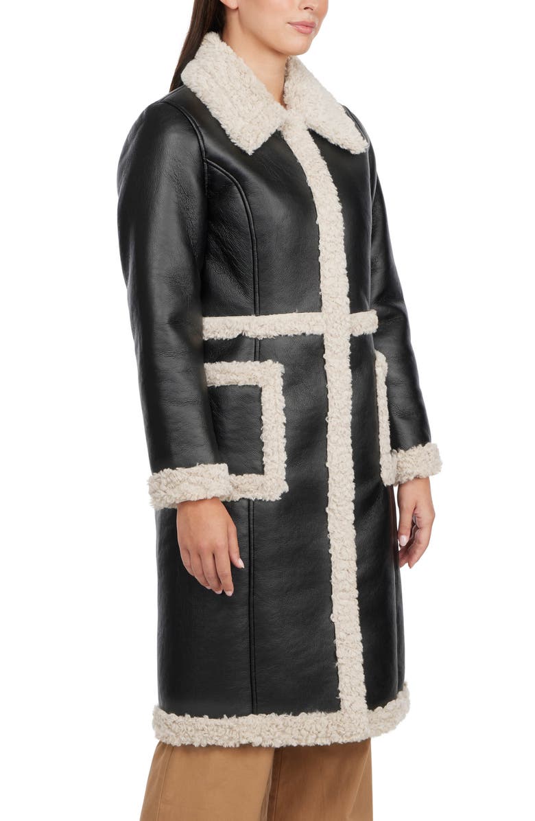 Badgley Mischka Collection Faux Leather Coat with Faux Shearling Trim, Alternate, color,