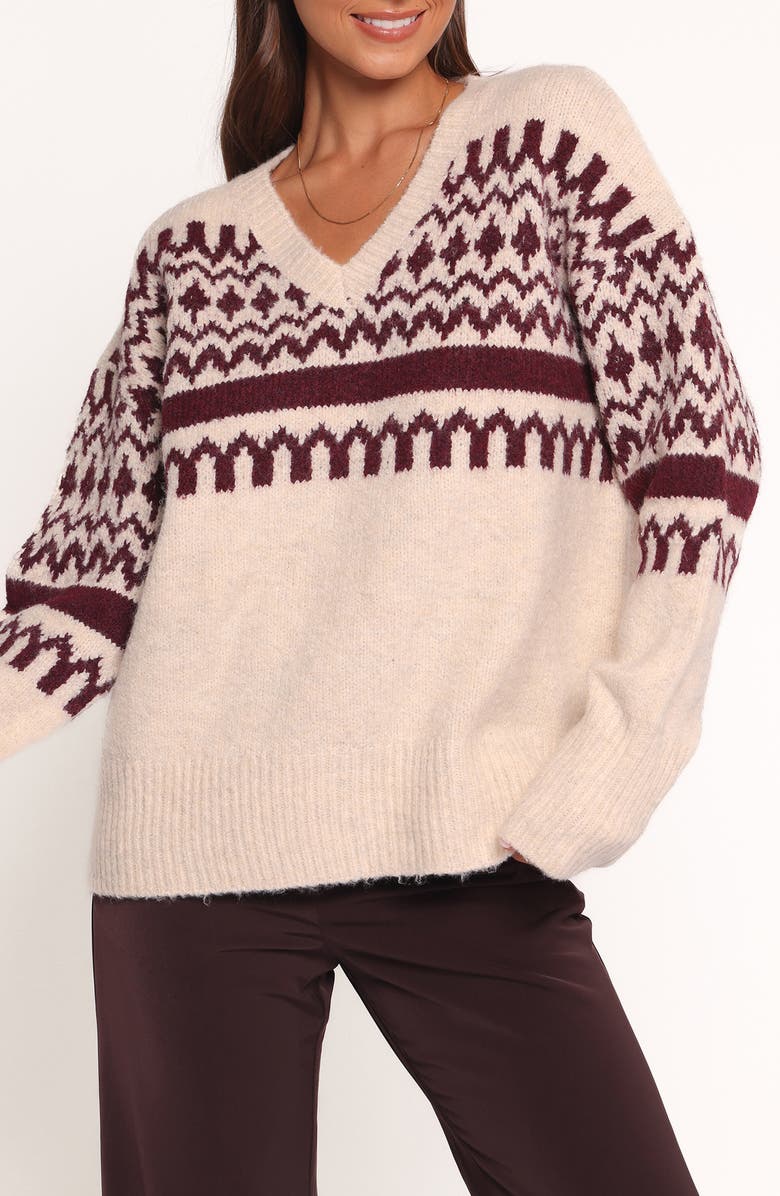 Petal & Pup Astrid Fair Isle Sweater, Main, color, Beige Cherry