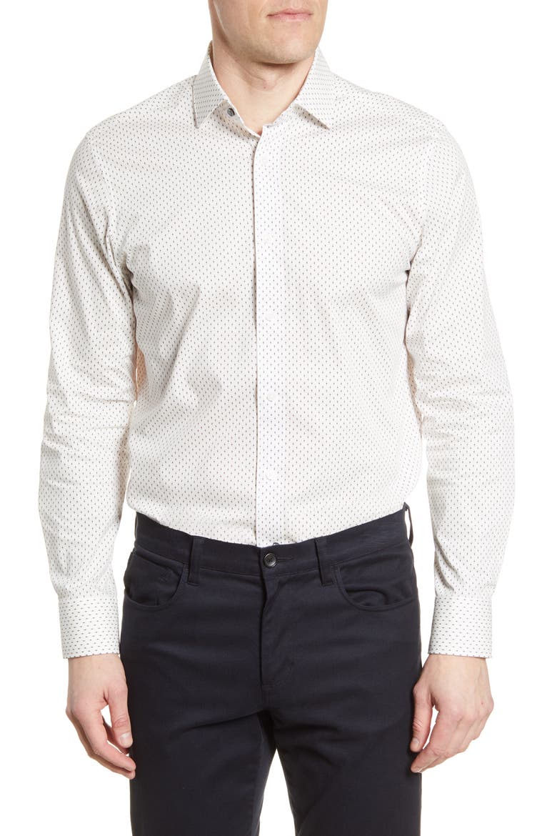 Slim Fit Stretch Non-Iron Dot Dress Shirt, Main, color, PURPLE