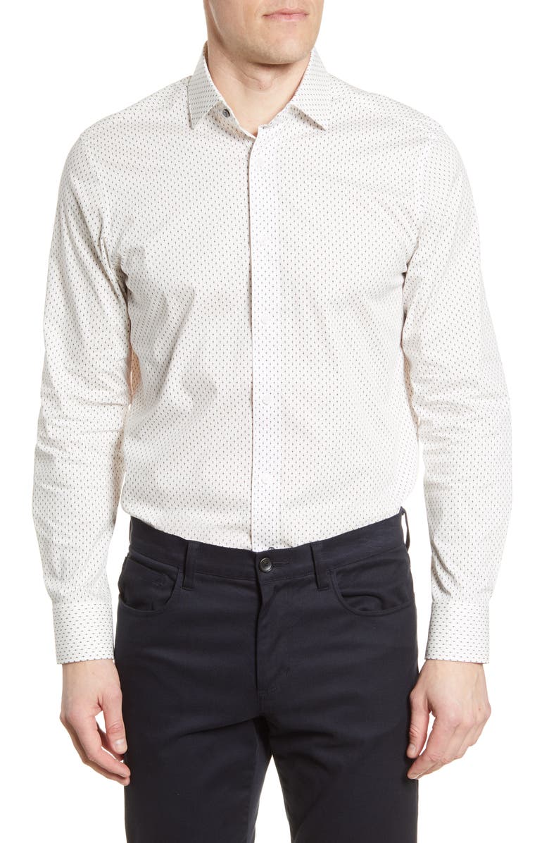 Psycho Bunny Slim Fit Stretch Non-Iron Dot Dress Shirt, Main, color,