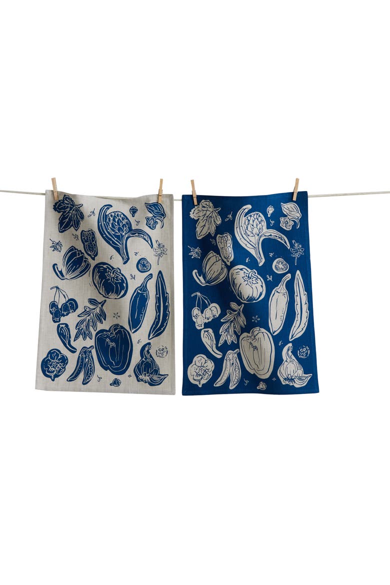 Canyon Print Veggies Dishtowel S/2 Midbl Midnight Blue Cotton Everyday, Main, color, Blue