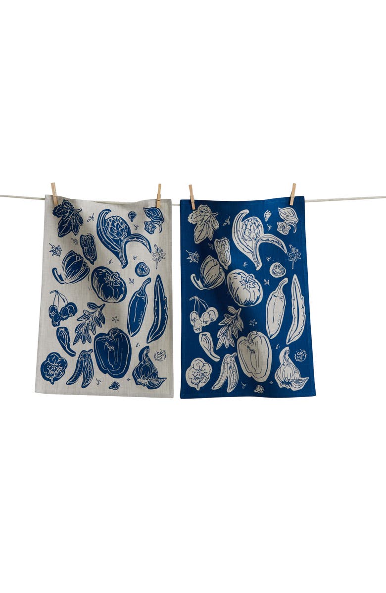 tag Canyon Print Veggies Dishtowel S/2 Midbl Midnight Blue Cotton Everyday, Main, color, Blue
