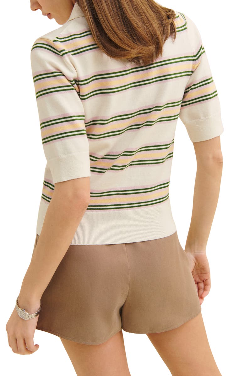 Reformation Campbell Stripe Polo Sweater, Alternate, color, Fior Di Latte Multi Stripe