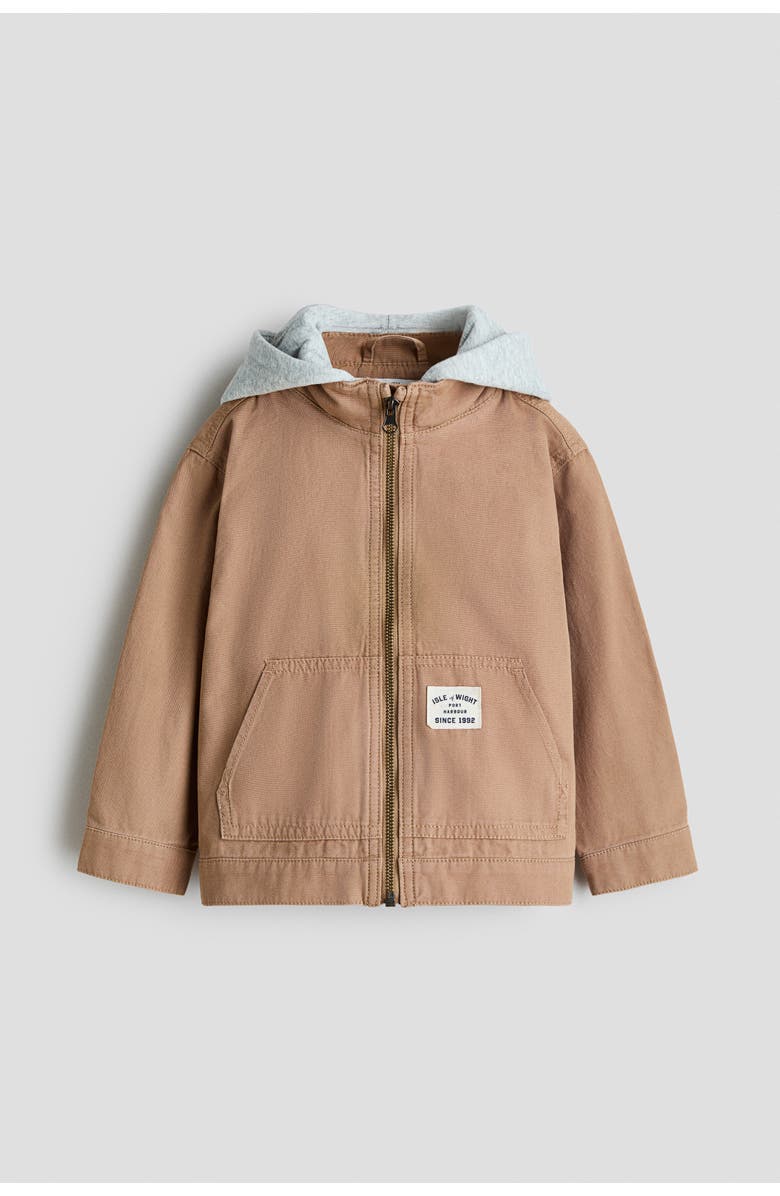 H&M Hooded Canvas Jacket, Main, color, Dark Beige