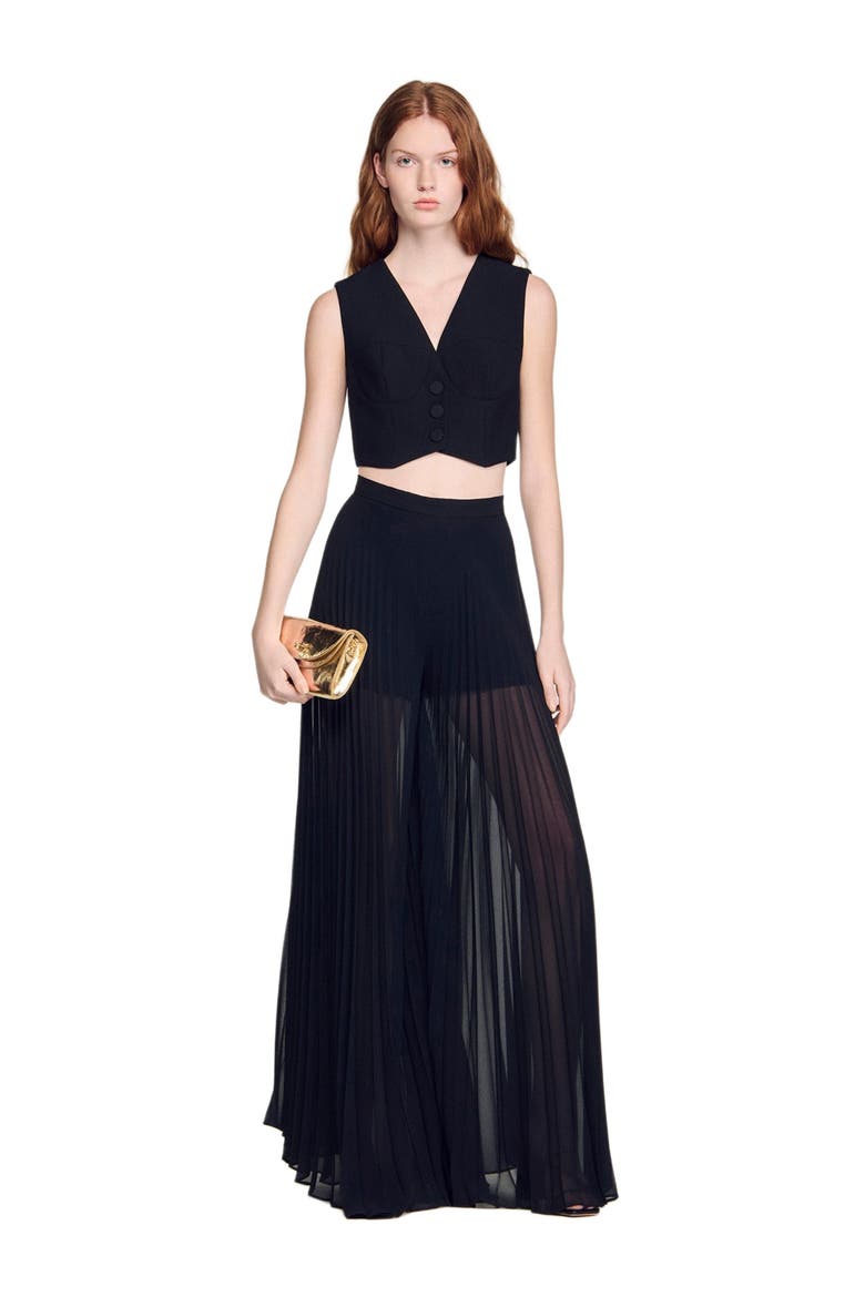 Pleated wide-leg trousers, Alternate, color, Black