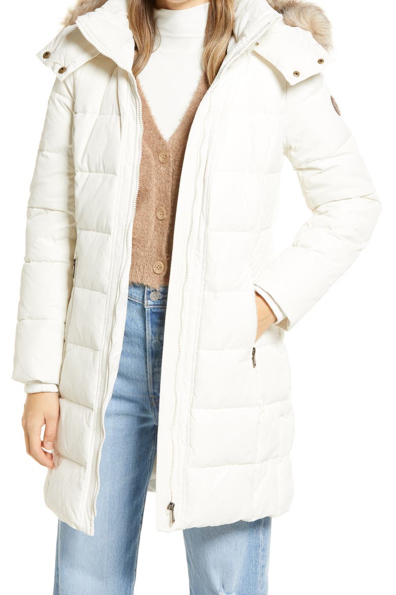 Down Puffer Coat with Removable Faux Fur Trim Hood, Main, color, CREAM