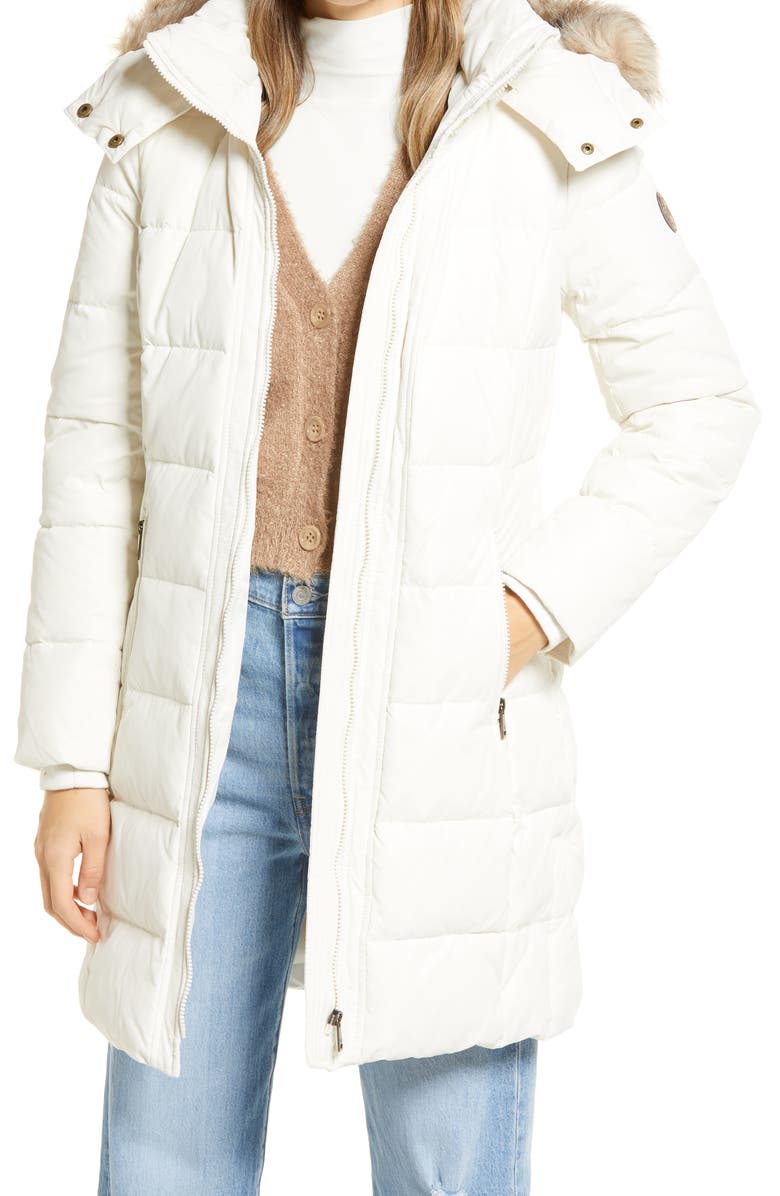 Lauren Ralph Lauren Down Puffer Coat with Removable Faux Fur Trim Hood, Main, color,