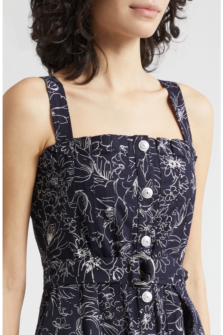 Branwen Garden Doodle Belted Denim A-Line Midi Dress, Alternate, color, NAVY/ WHITE