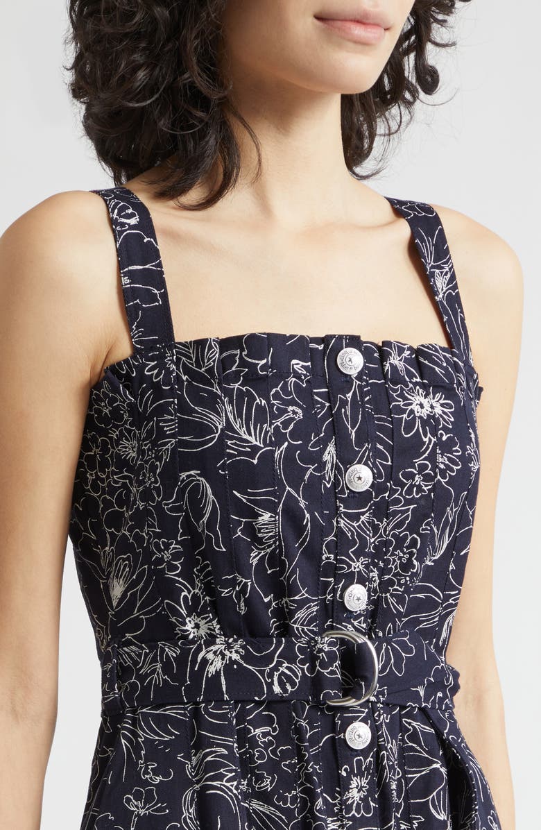 Cinq à Sept Branwen Garden Doodle Belted Denim A-Line Midi Dress, Alternate, color, Navy/ White