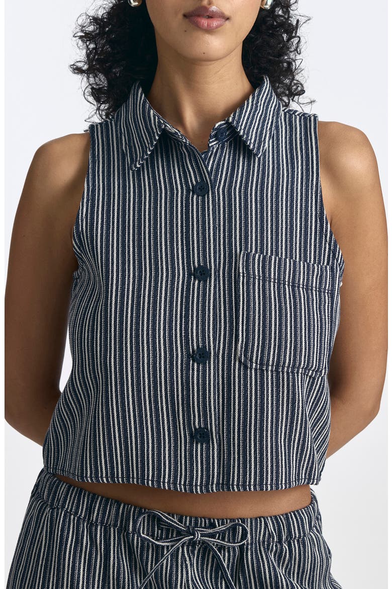 Sleeveless Button-Up Shirt, Main, color, INDIGO STRIPE