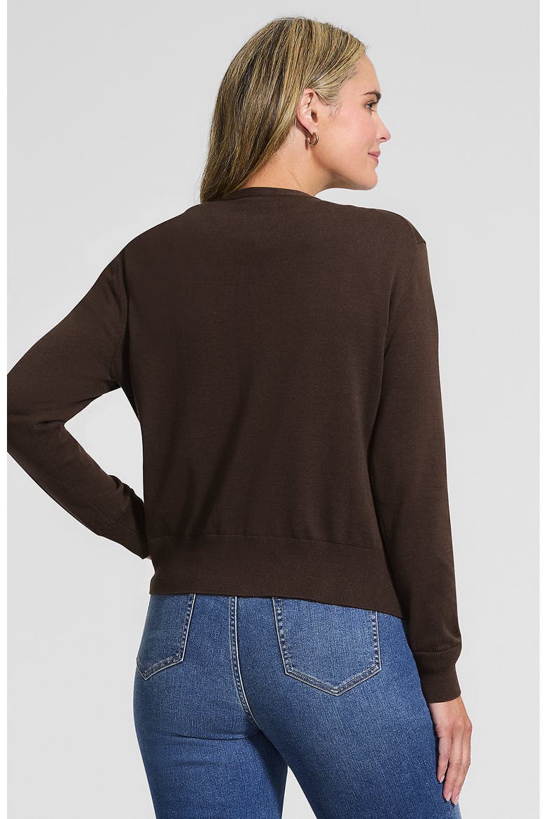 Fine Gauge Cotton Crew Cardigan Sweater, Alternate, color, Rich Coffee
