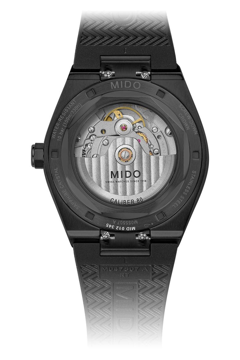 Multifort 8 One Crown Automatic Rubber Strap Watch, 40mm, Alternate, color, BLACK