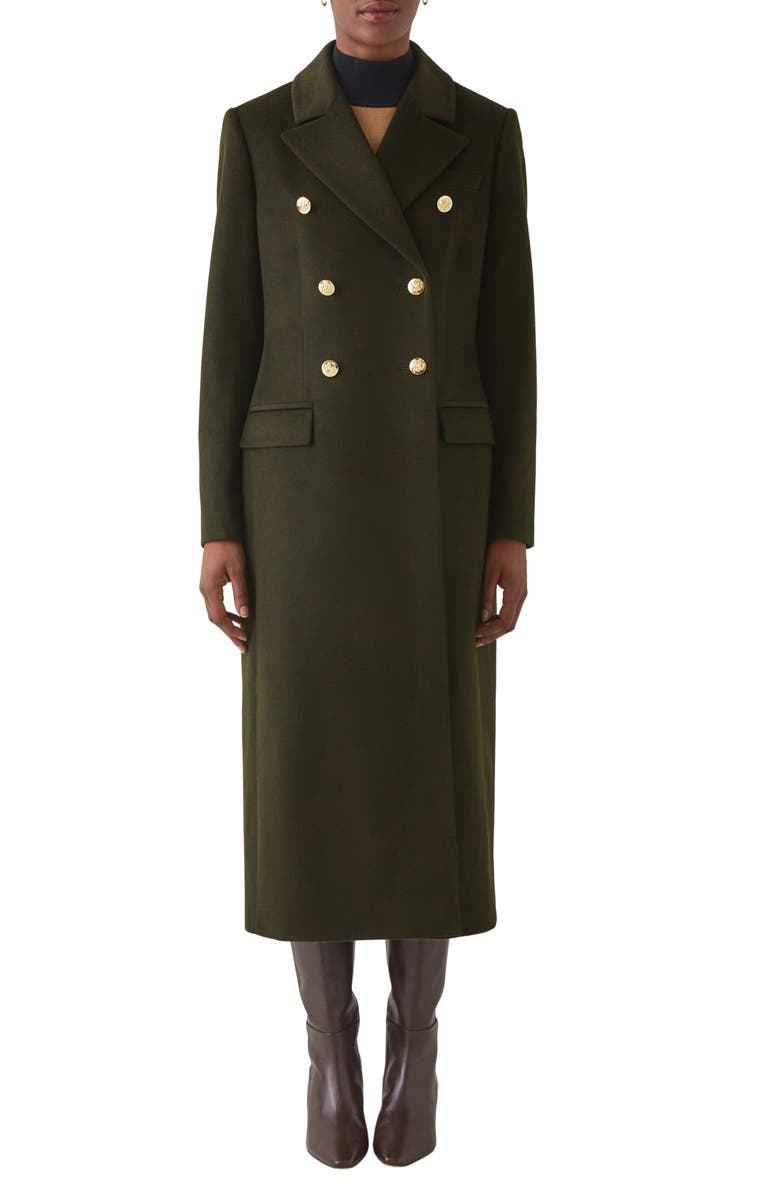 LK Bennett Natalia Fitted Double Breasted Wool Coat, Main, color, Dark Khaki