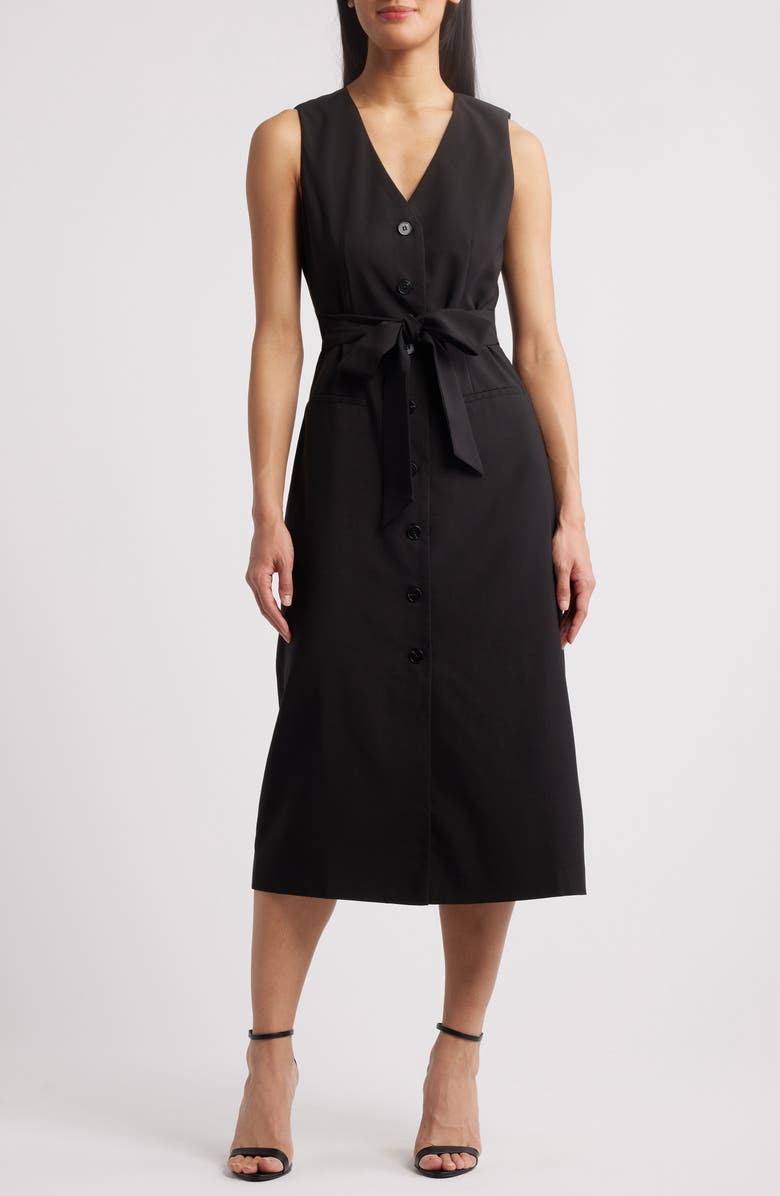 ZOE AND CLAIRE Sleeveless Belted Dress, Main, color, Black