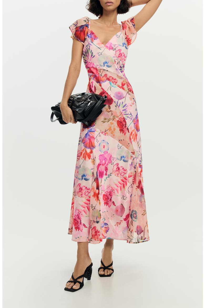Floral Flutter Sleeve Chiffon Dress, Main, color, MULTI