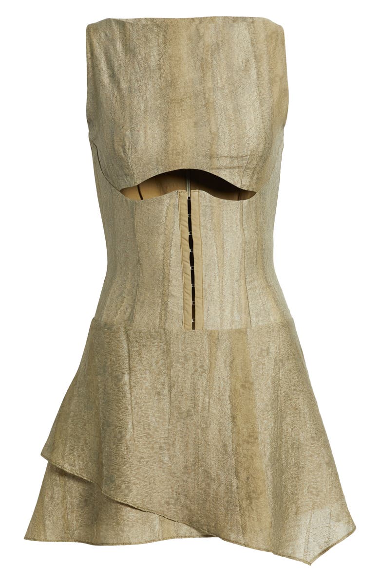 Mistress Rocks Strapless Cutout Minidress, Alternate, color, Printed Khaki