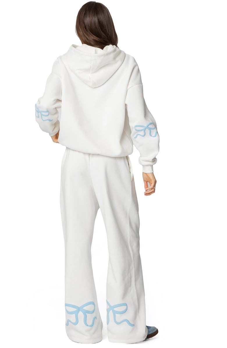 EDIKTED Bonney Bow Wide Leg Sweatpants, Alternate, color, Cream