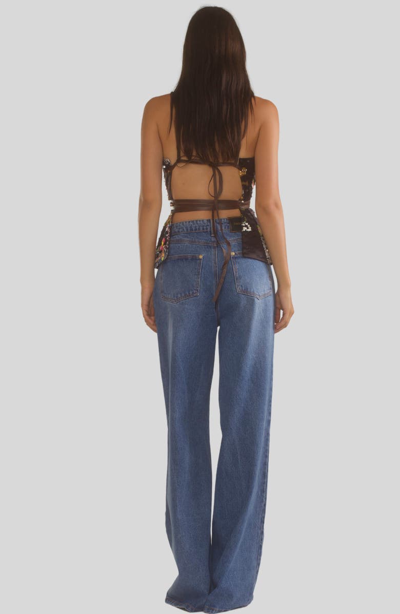 Cynthia Rowley SATIN LEATHER TIES EMBELLISHED TOP, Alternate, color, 