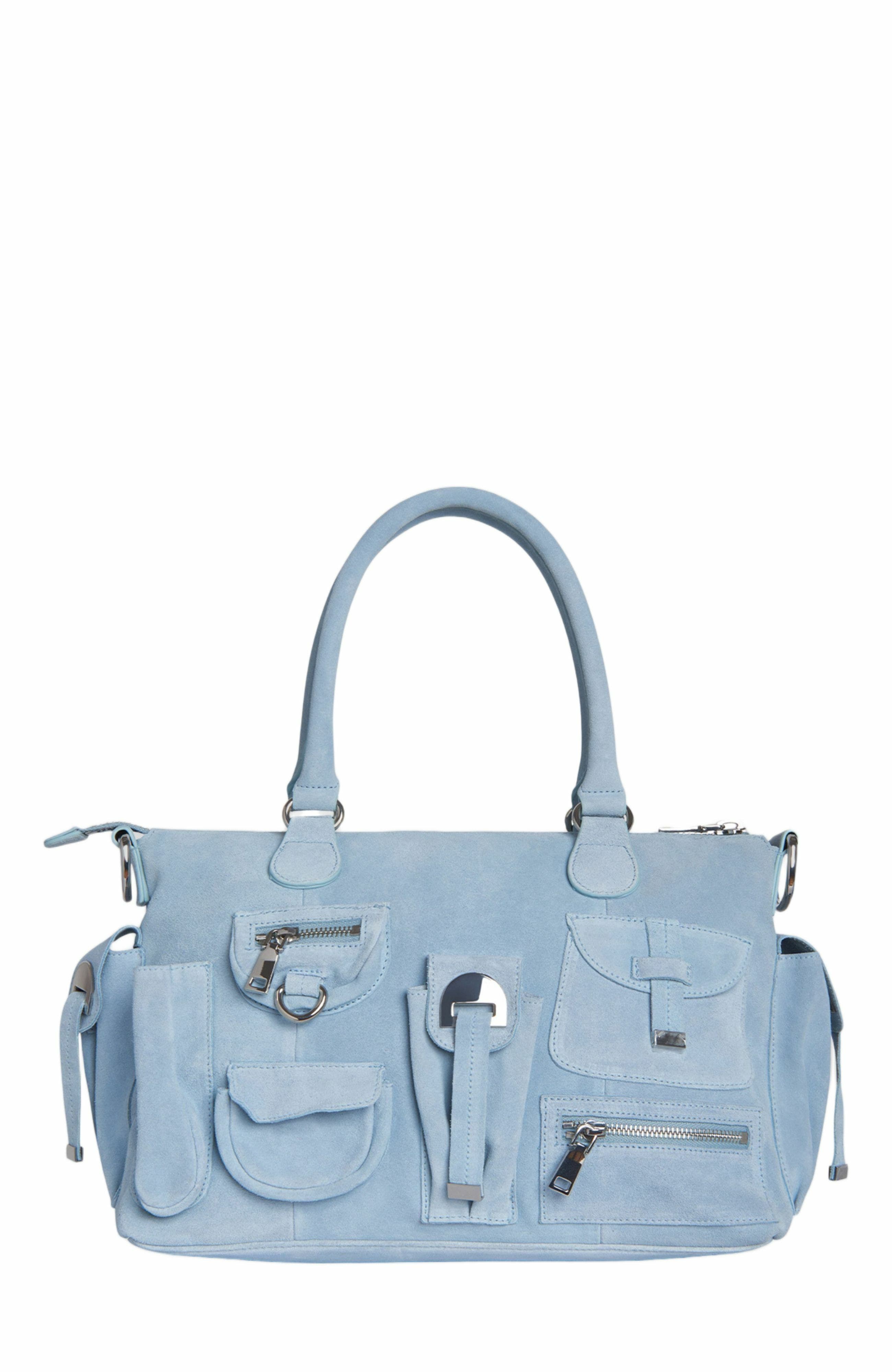Cynthia Rowley Suede Cargo Pocket Shoulder Bag, Alternate, color, Denim Blue