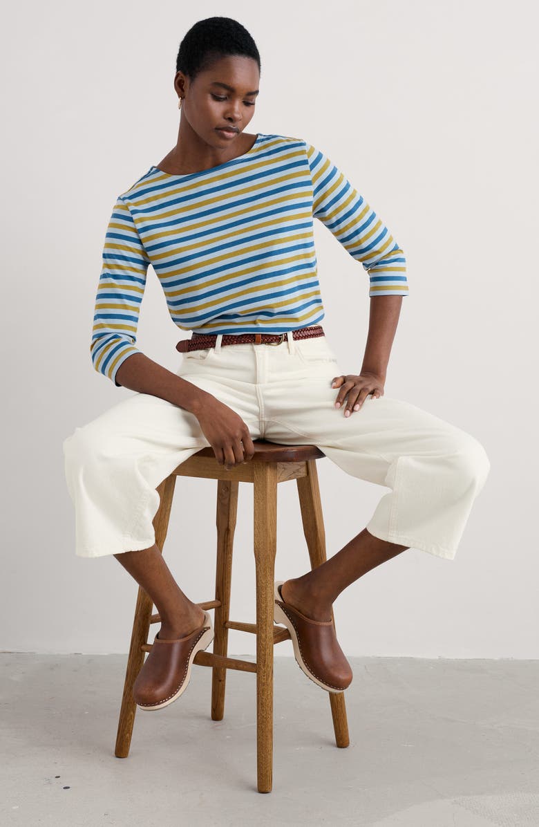 Seasalt Cornwall Sailor Stripe Three Quarter Sleeve Organic Cotton T-Shirt, Alternate, color, Duet Mini Cornish Pear