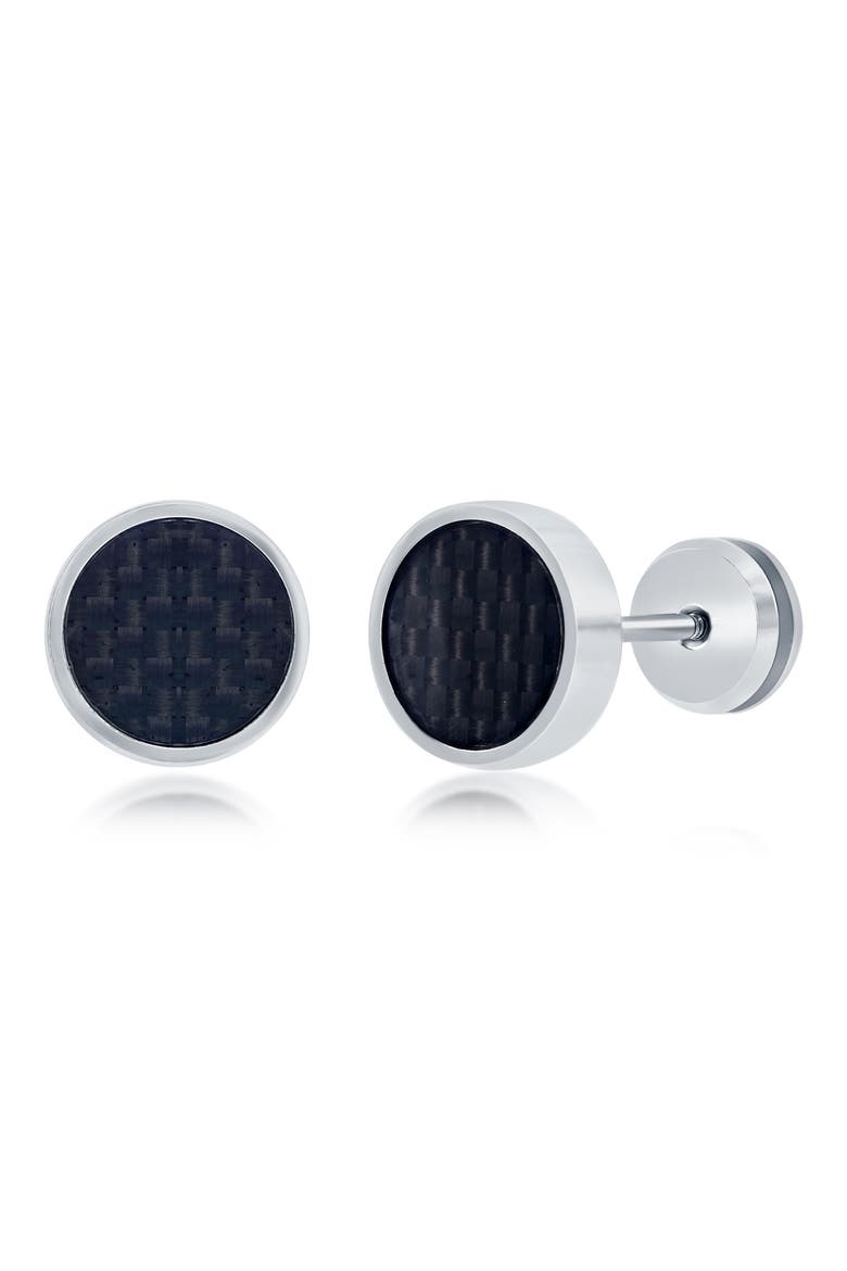 Men's Stud Earrings, Main, color, BLACK/ SILVER