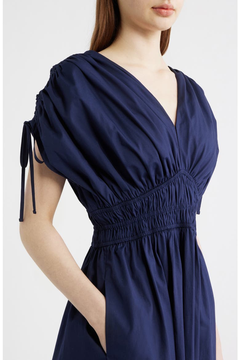 Cotton Poplin Ruched Tie Shoulder Dress, Alternate, color, NAVY