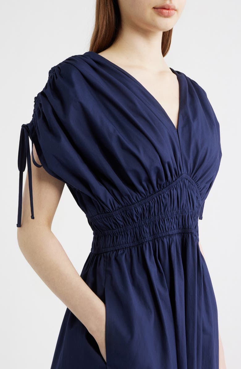 Vince Camuto Cotton Poplin Ruched Tie Shoulder Dress, Alternate, color, Navy