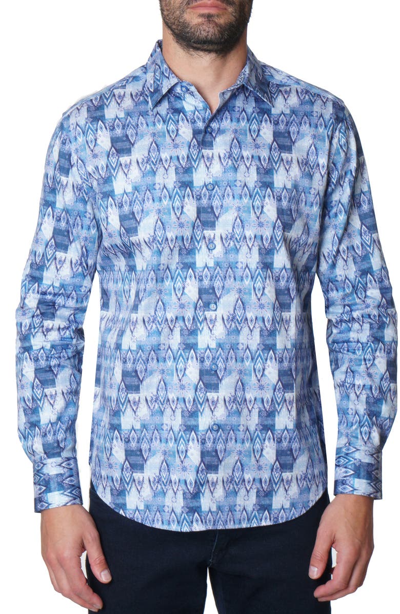 Robert Graham Diamond Print Button-Up Shirt, Main, color, Multi