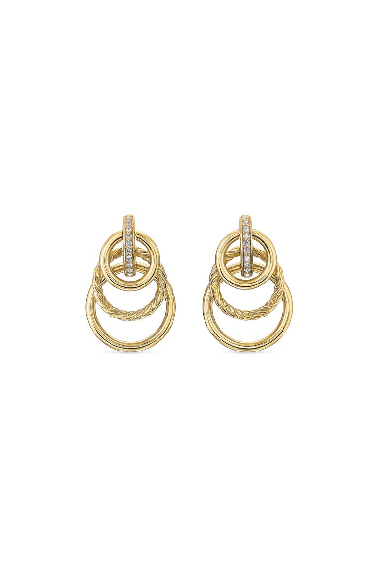 Mercer® Triple Ring Drop Earrings in 18K Yellow Gold with Diamonds, 35.6mm, Main, color, GOLD/ DIAMOND