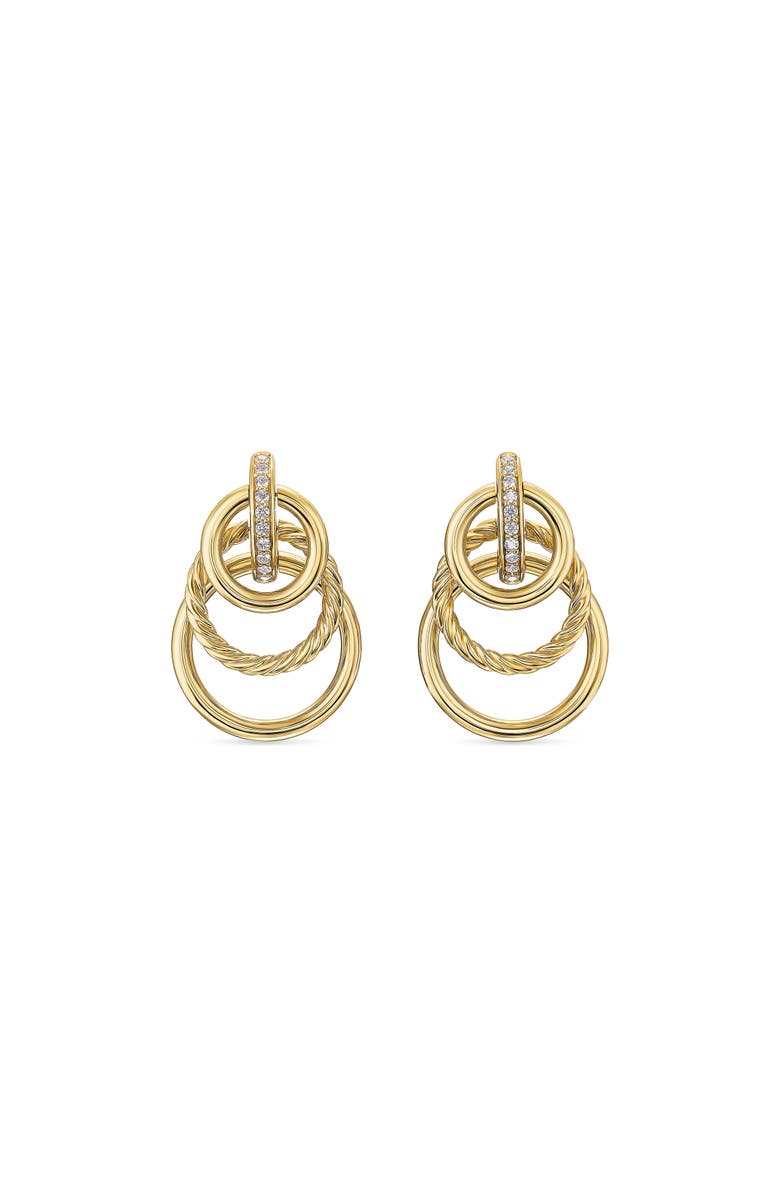 David Yurman Mercer<sup>®</sup> Triple Ring Drop Earrings in 18K Yellow Gold with Diamonds, 35.6mm, Main, color, Gold/ Diamond