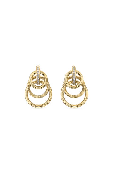 Mercer® Triple Ring Drop Earrings in 18K Yellow Gold with Diamonds, 35.6mm