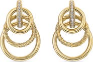 David Yurman Mercer® Triple Ring Drop Earrings in 18K Yellow Gold with Diamonds, 35.6mm