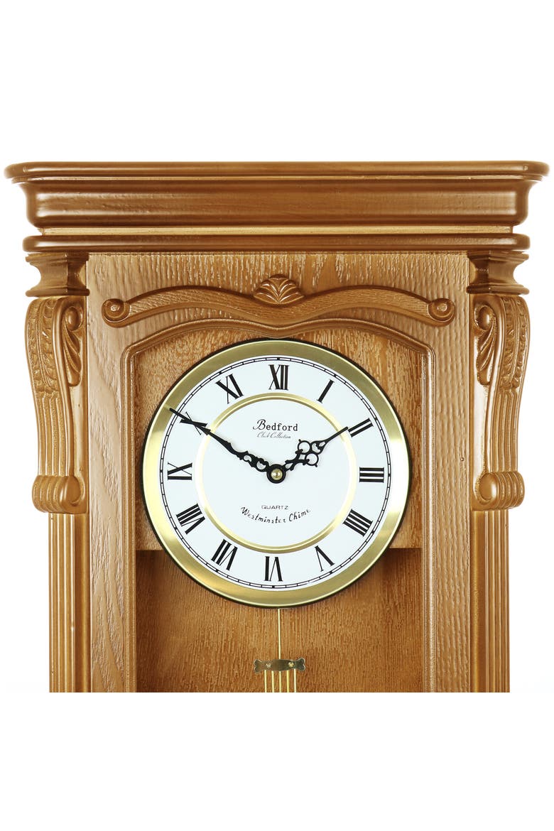 Rectangular Chiming Pendulum Wall Clock, Alternate, color, Golden Oak