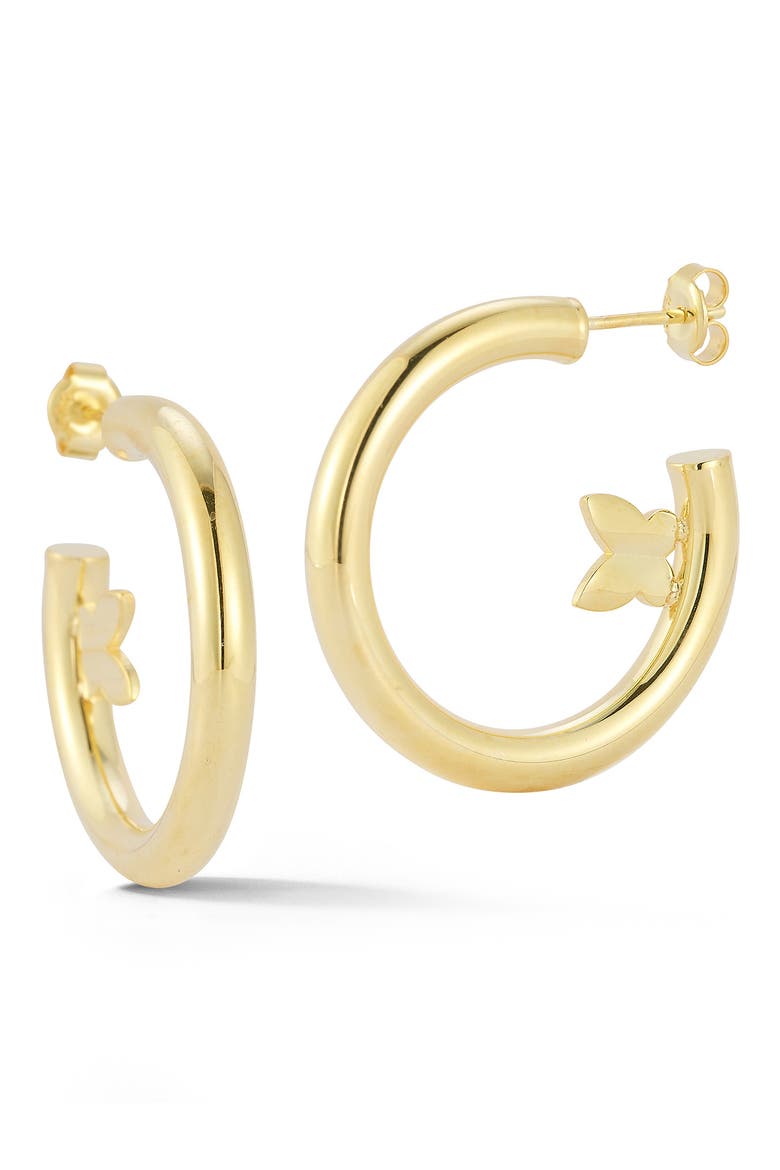 14K Gold Plate Sterling Silver Butterfly Hoop Earrings, Main, color, GOLD