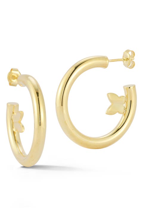 14K Gold Plate Sterling Silver Butterfly Hoop Earrings