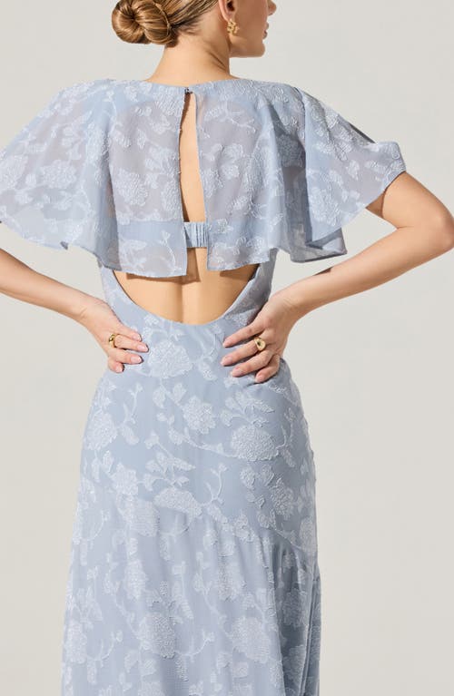 Astr The Label Floral Flutter Sleeve Cutout Back Midi Dress In Light Blue