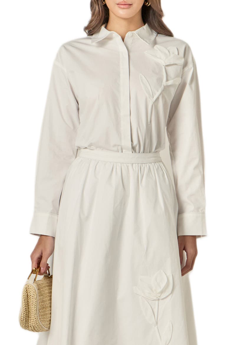 Appliqué Long Sleeve Cotton Button-Up Shirt, Main, color, WHITE