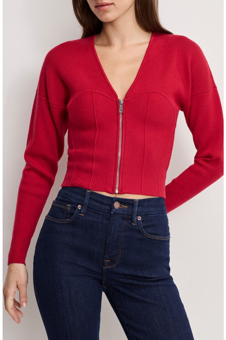 Zip Front Bustier Sweater, Main, color, RUBY