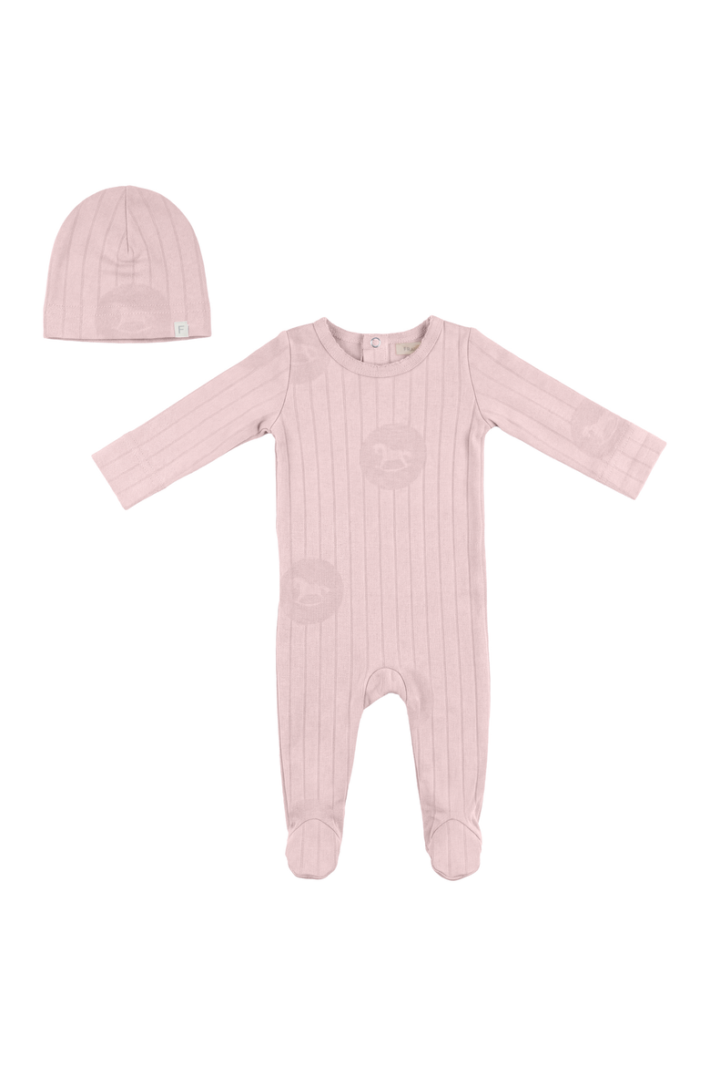 Romper 1x1 Rib Striped Horse Print with Matching Hat, Main, color, Petal
