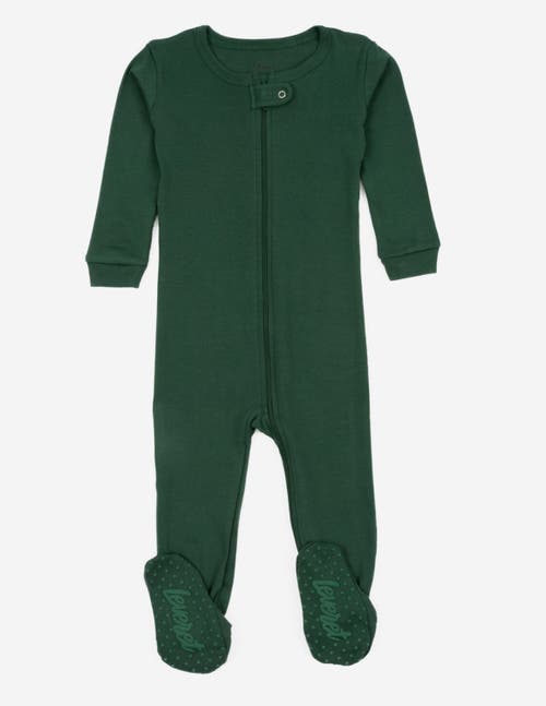 Leveret Kids'  Footed Solid Cotton Matching Family Pajamas In Green