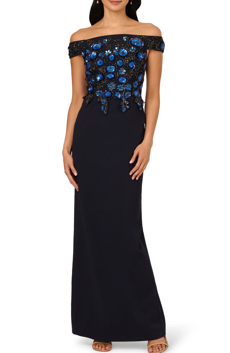 Adrianna Papell Embellished Crepe Column Gown, Main, color,
