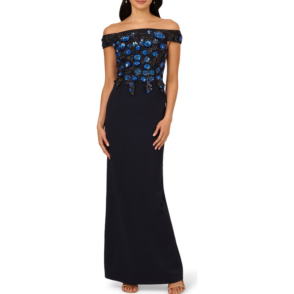 ADRIANNA PAPELL ADRIANNA PAPELL EMBELLISHED CREPE COLUMN GOWN