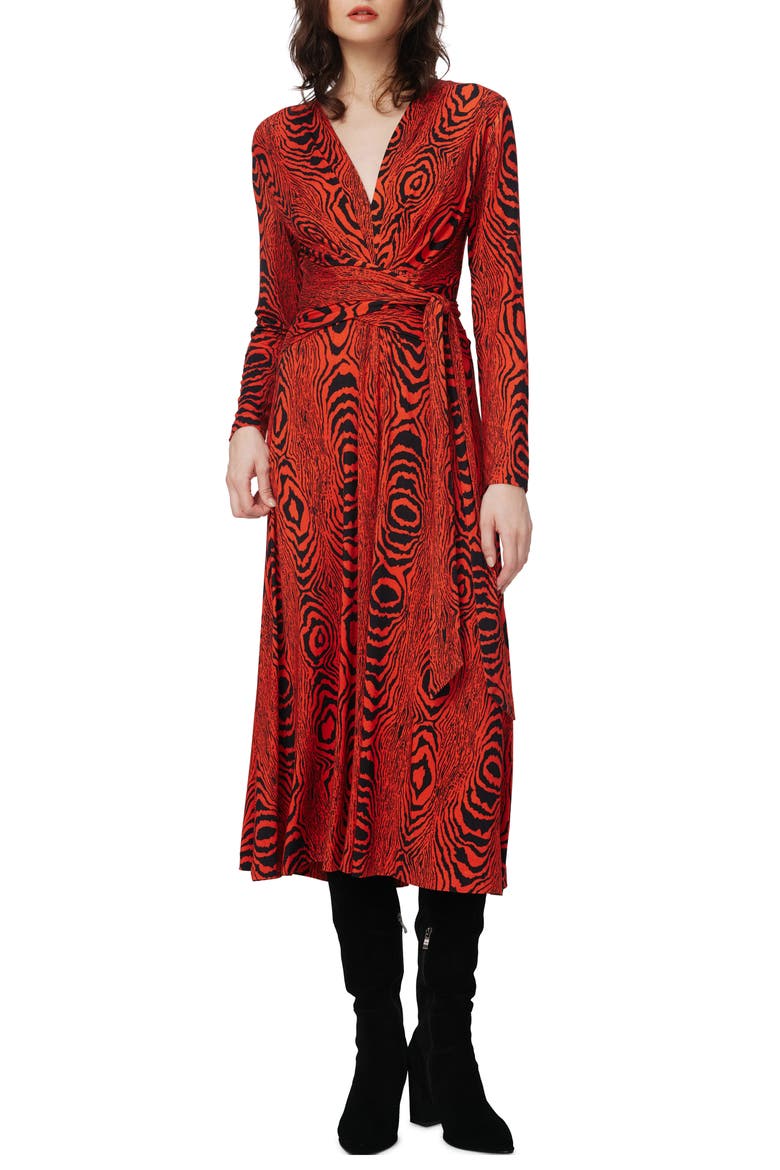 Dorothee Long Sleeve Tie Waist Dress, Main, color, WOOD GRAIN RED
