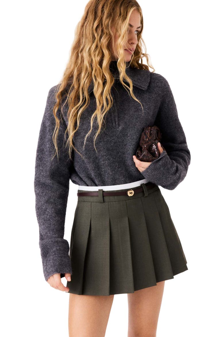 Pleated skirt-effect shorts, Alternate, color, Khaki