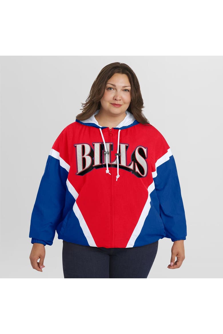 Women's WEAR by Erin Andrews Red/Royal Buffalo Bills Plus Size Retro Crinkle Full-Zip Windbreaker Jacket, Alternate, color, Red