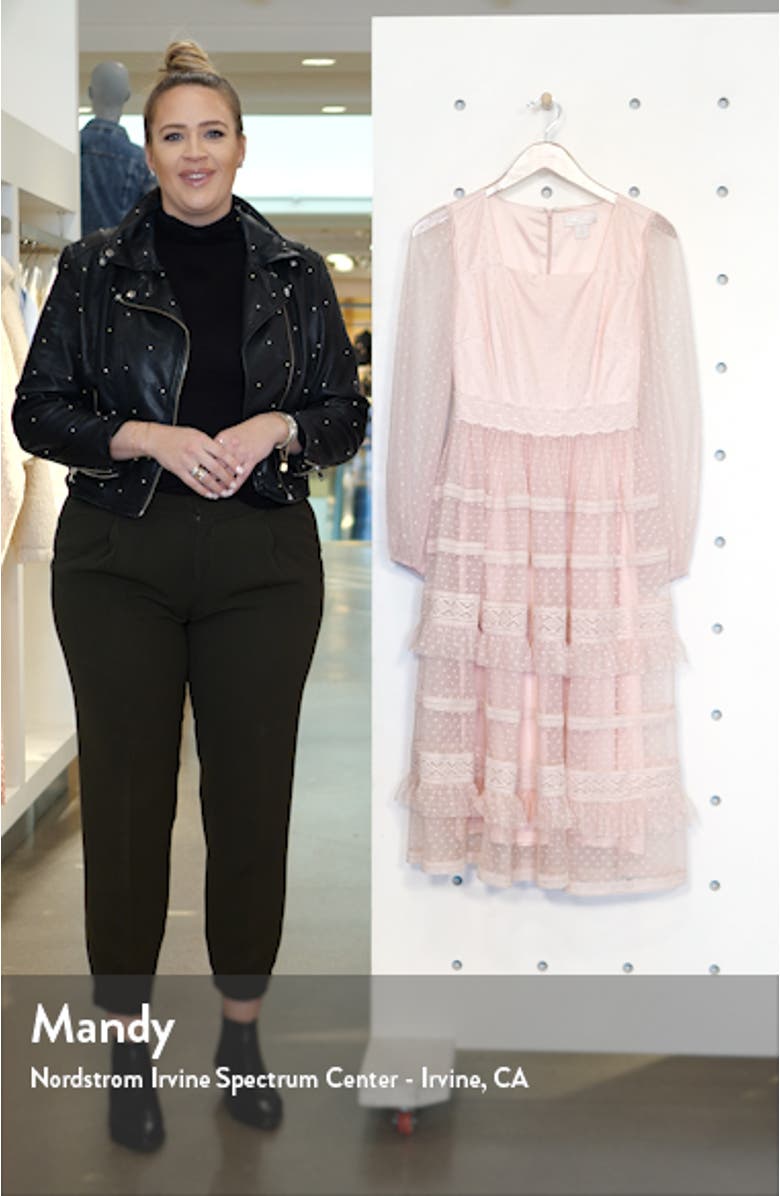 Tiered Ruffle Long Sleeve Lace Midi Dress, sales video thumbnail