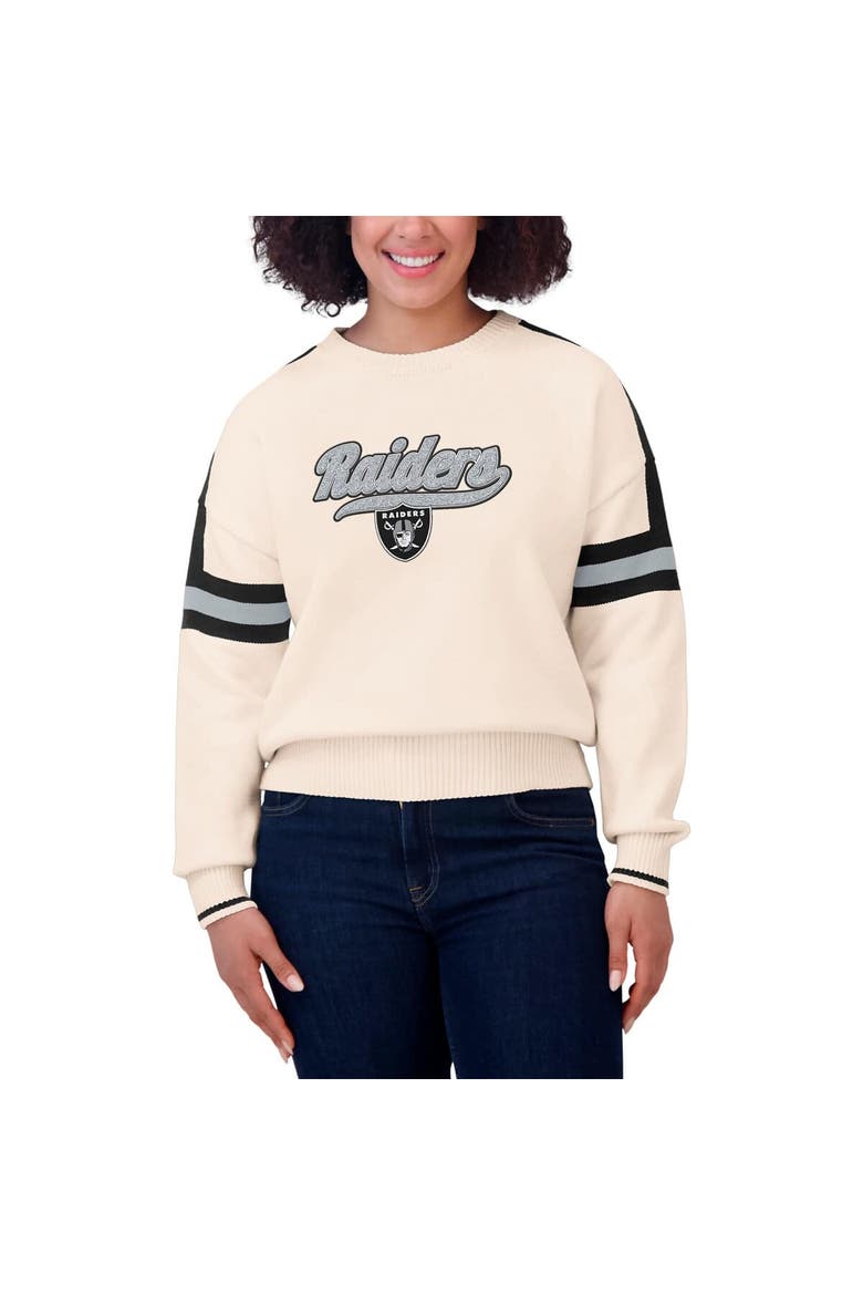 Women's WEAR by Erin Andrews  Cream Las Vegas Raiders Stripe Pullover Sweater, Alternate, color, Cream